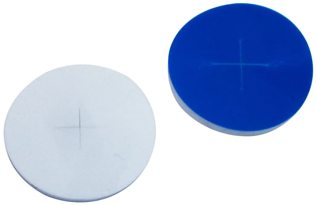 22 mm Scheibe Silikon weiß/PTFE blau, 55° shore A,1.5 mm. kreuzgeschlitzt