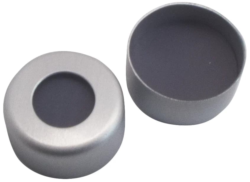 Alu. Cap clear lacquered, 5,5mm centre hole PTFE grey/Butyl red/PTFE grey,55°shore A,1,3mm
