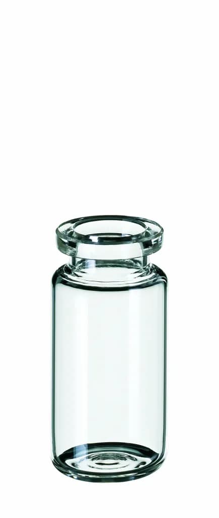 10 ml Headspace-Flasche, 46 x 22,5 mm Klarglas, Rollrand ND20, 1.hydrolytische Klasse