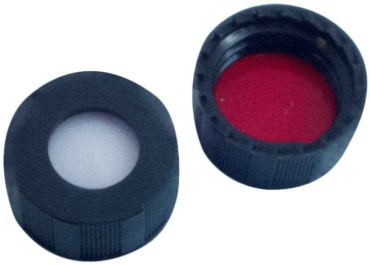 PP Short Thread Cap, black, 6 mm centre hole, 1.0 mm Silicone white / PTFE red, UltraClean, 55° shore