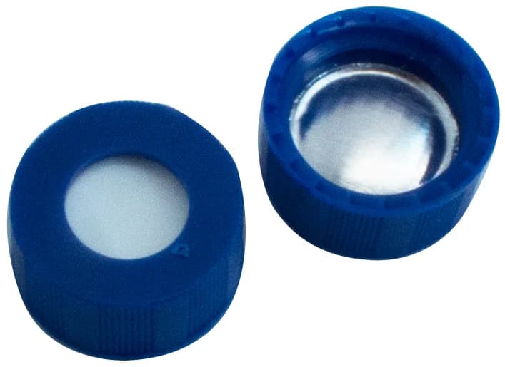 ND9 Kurzgewindekappe PP blau, mit 6 mm Loch, Silikon weiß/Aluminiumfolie silber, 50 °shore, 1 mm