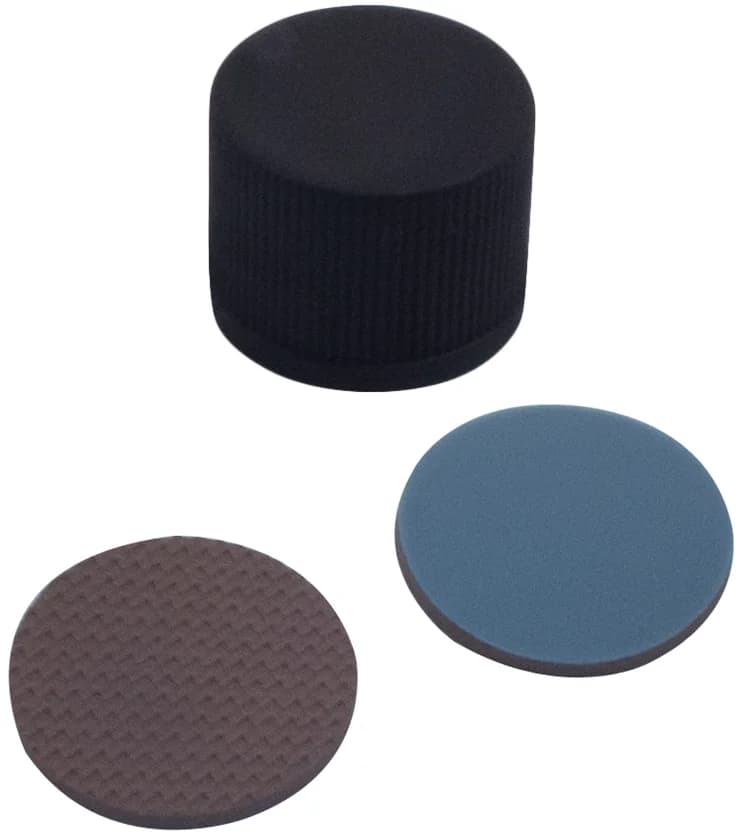 15 mm PP screw cap, black, closed Buthyl red/PTFE grey, 1.6 mm