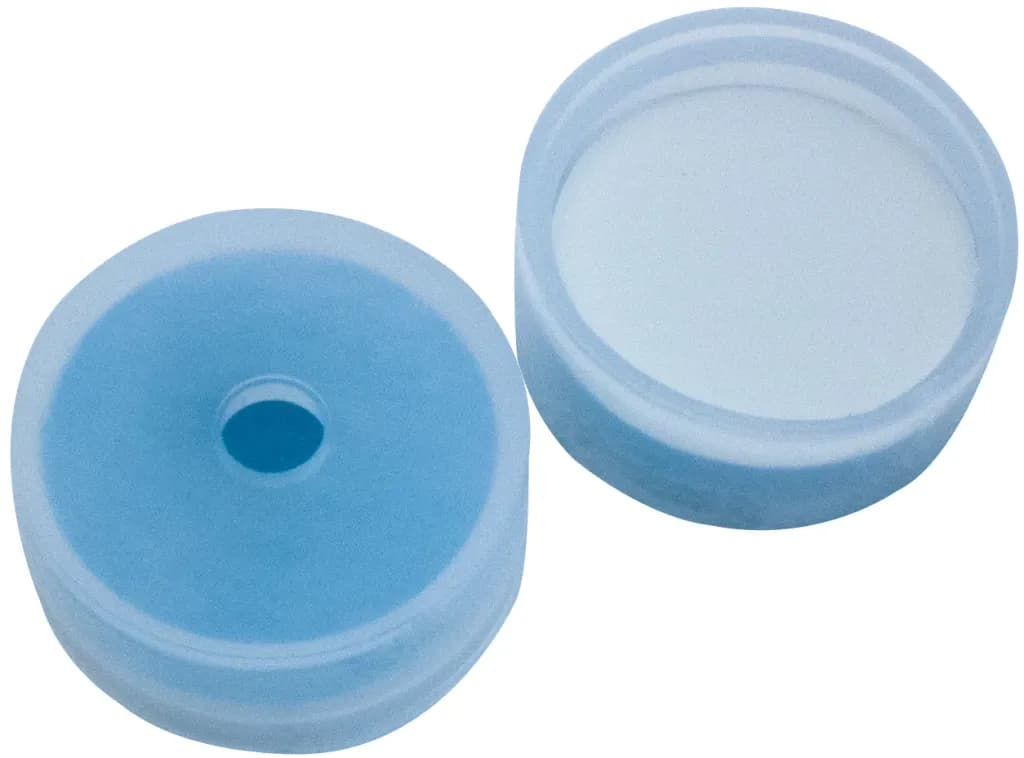 PE-Kappe, tranparent mit Loch 6 mm Silikon blau transparent / PTFE weiß, 1,3 mm