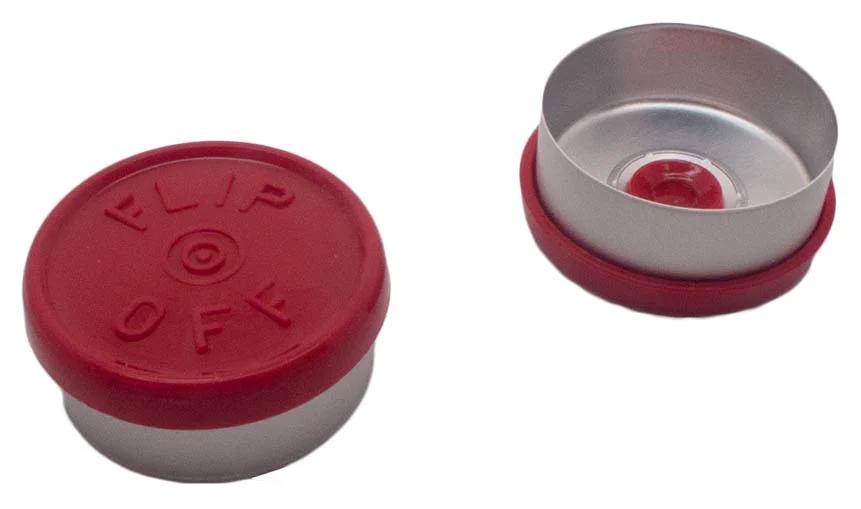 32 mm Flip-Off cap, red, Centre Tear-Off with flap