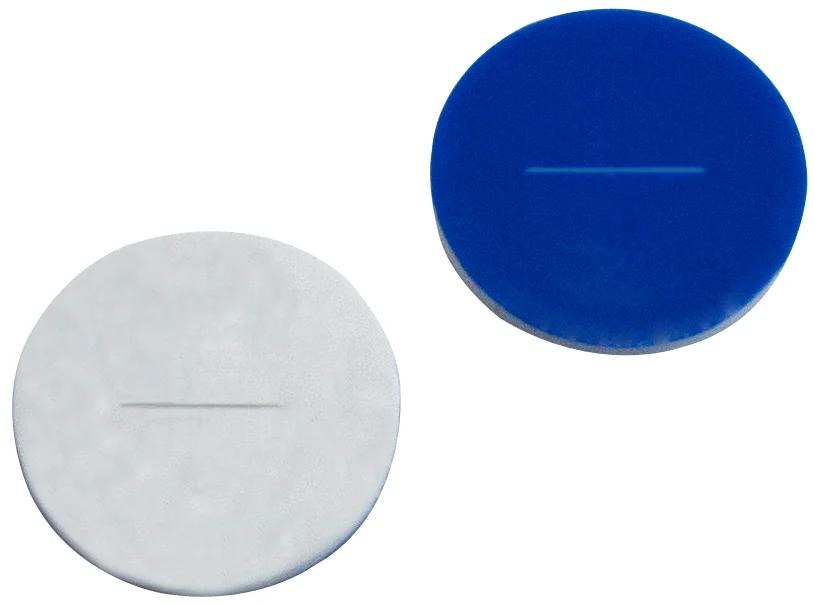 8mm Septa, Silicone white/PTFE blue, slitted, 55° shore A, 0.9mm