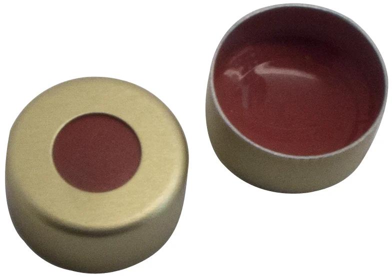 Alu Kappe gold lackiert,5.5mm Loch,45°shore A,1mm Naturkautschuk rot-orange/Butly rot/TEF transp.