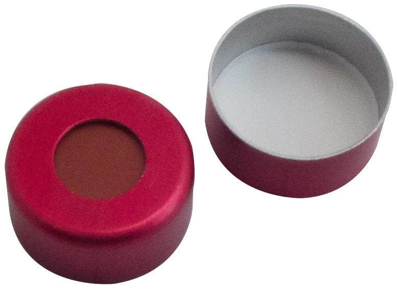 Alu Bördelkappe rot lackiert,5.5mm Loch RedRubber/PTFE beige,45°shore A, 1.0mm