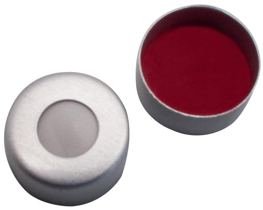 Aluminium Bördelkappe ND11, farblos lackiert 5,5 mm Loch, UltraClean, Silikon weiß/PTFE rot  45° sho