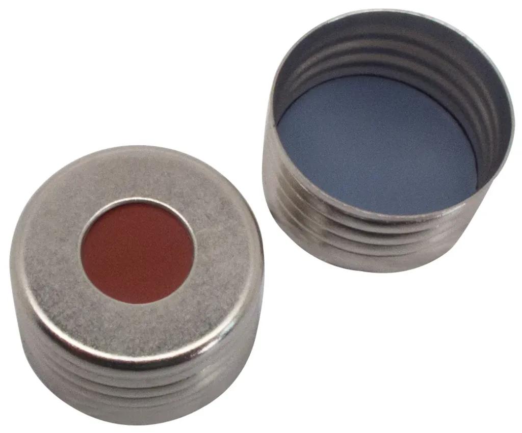 18 mm Combination Seal: magnetic Universal-Screw Cap,silver, with hole; Butyl red/PTFE grey, 55° shore A, 1.6 mm