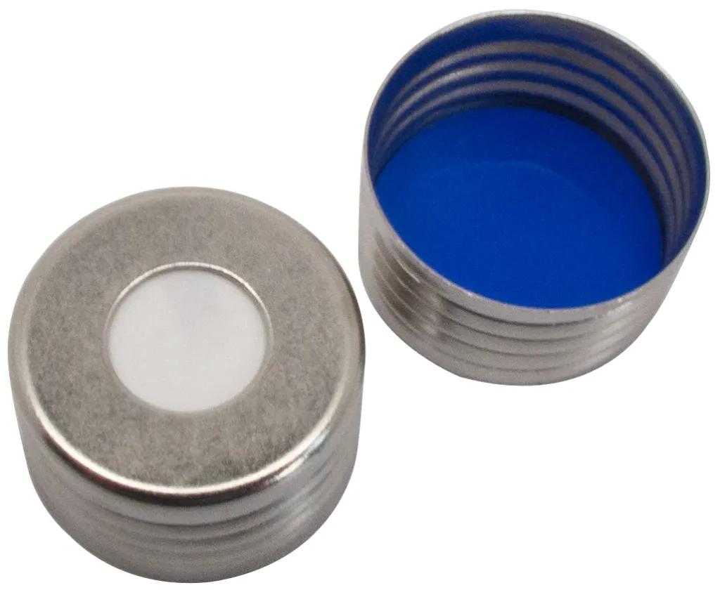 Magnetic Screw Cap silver ND18, with hole Silicone white/PTFE blue, UltraClean, 45° shore A,1.5 mm