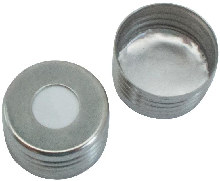 18 mm magnetische Schraubkappe mit Loch Silikon weiß / Aluminiumfolie silber, 1,3 mm