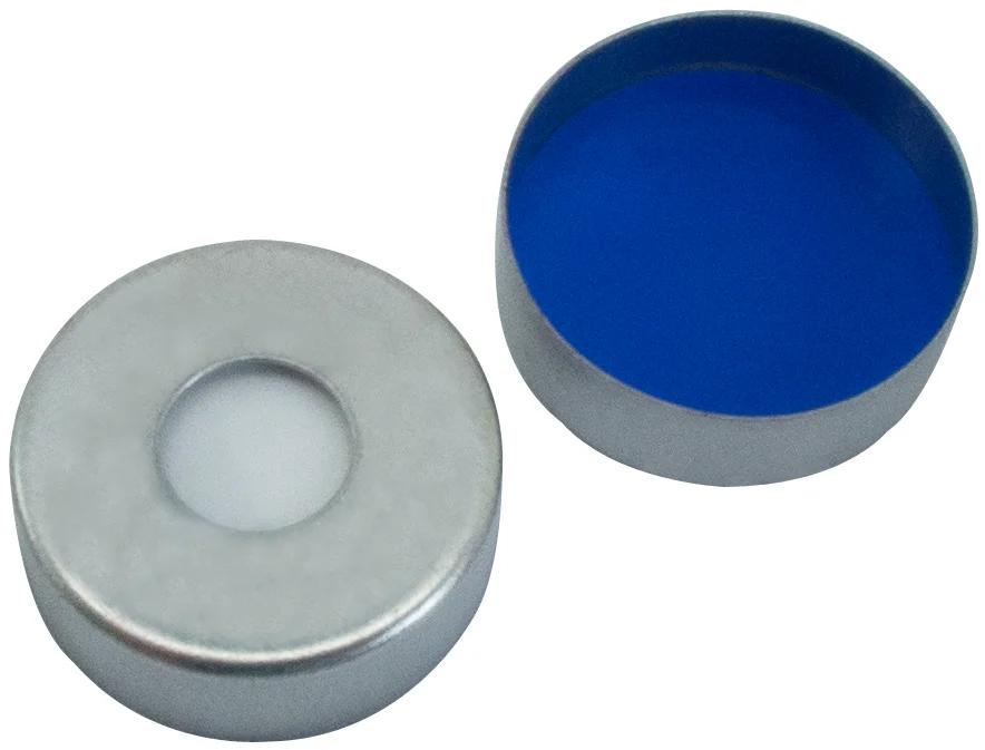 Magnetic cap, silver, 8mm centre hole, Silicone white/PTFE blue, 55°shore A, 1.5mm