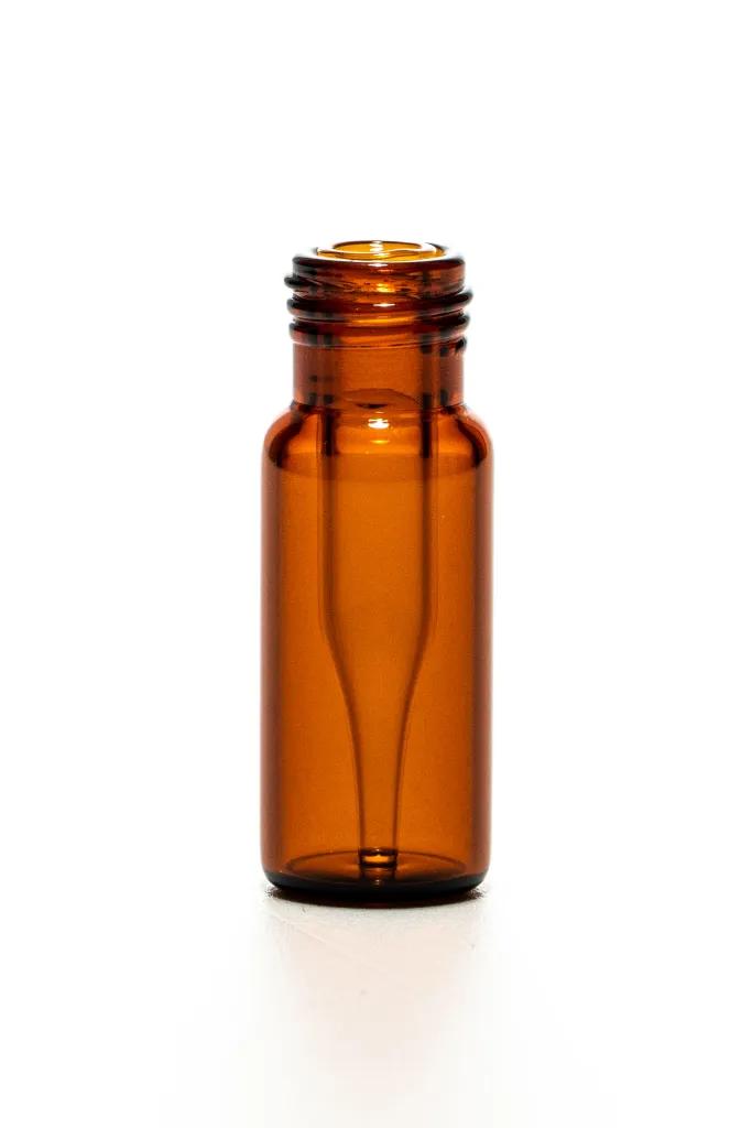 ND9 Kurzgewindeflasche, Braunglas, 0,2 ml integrierter Mikroeinsatz, 32 x 11 mm "base bonded" 1. Hydrolytische Klasse