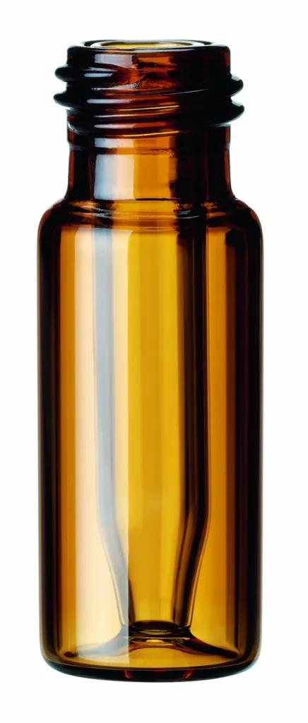 ND9 Kurzgewindeflasche, Braunglas, integrierter Mikroeinsatz, 8 mm Spitze, 32 x 11 mm,1. Hydrolytische Klasse "BaseBond" mit weitem Mikroeinsatz