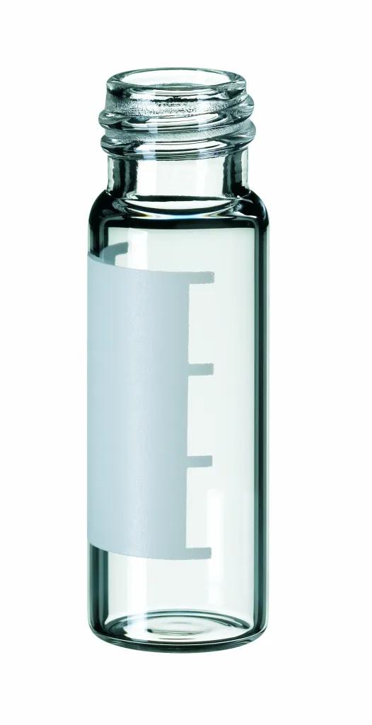 4 ml screw neck vial, 45 x 14.7 mm, clear glass 1st hydrolytic class, label and filling lines  Pack