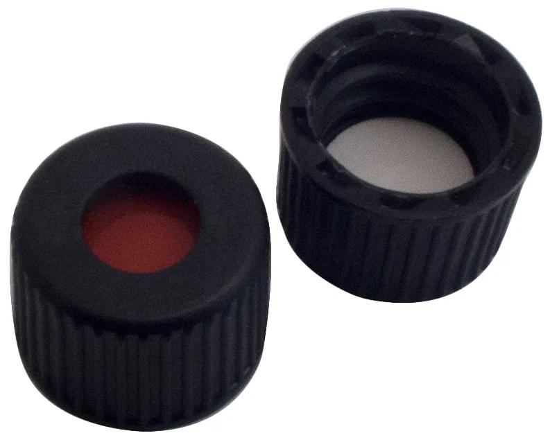 PP-Schraubkappe ND8 schwarz, RedRubber / PTFE beige, 45° shore, 1,0 mm