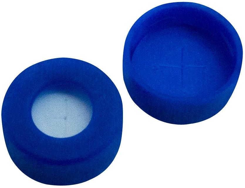 11 mm PE Schnappringkappe, weiche Version, blau, mit Loch Silikon weiß / PTFE blau, 55° shore A, 1,0