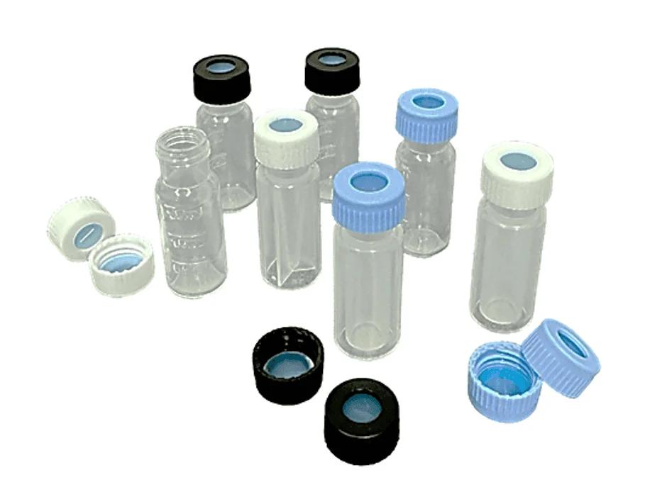 PFAS Safe Guard KIT: 0.3ml PP Snap Ring Micro-Vial, 32 x 11.6mm, transparent + 11mm PFAS Safe Guard PE snap ring cap, blue, with hole, silicon white/PP transparent
